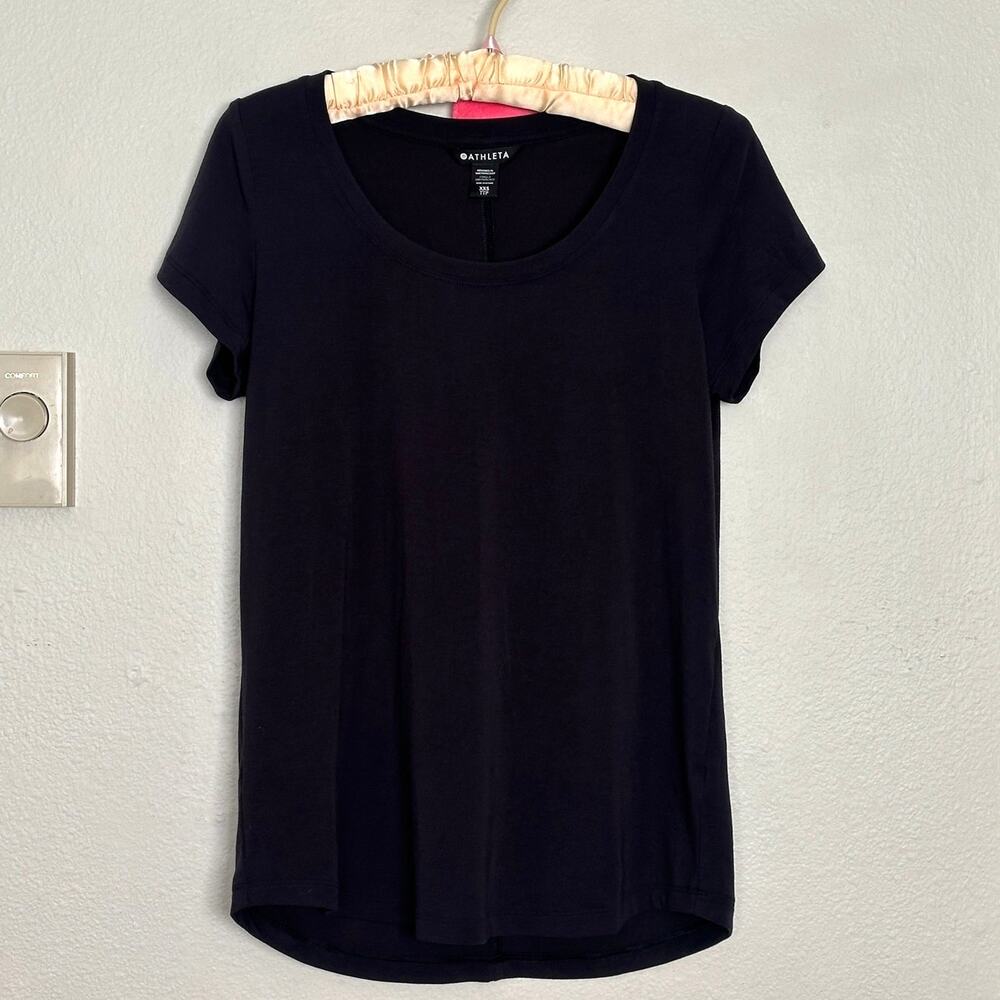 Athleta XXS Black Scoopneck Tshirt Tee Athletic Casual Full Length Womens